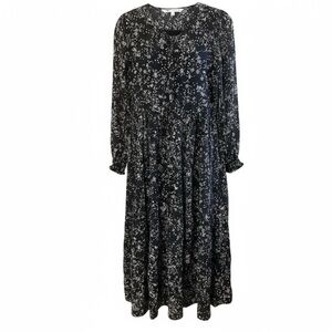 Zara Floral Long Sleeve Button Midi Dress